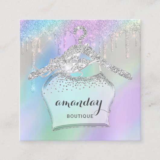 ファッション布ハンガードレスブティックドリップスブルー スクエア名刺 (正面)