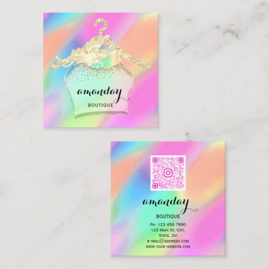 ファッション布ハンガードレスブティックホログラフQR スクエア名刺 (正面/裏面)
