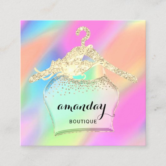 ファッション布ハンガードレスブティックホログラフQR スクエア名刺 (正面)