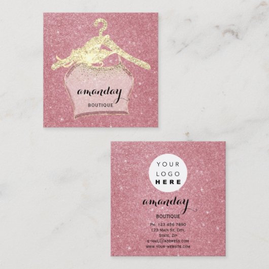 ファッション布ハンガードレスブティックQRコードロゴ スクエア名刺 (正面/裏面)