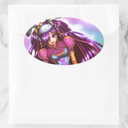 ファッション日本のアニメ女子 楕円形シール (バッグ)