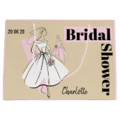 ファッション花嫁ニュートラルブライダルシャワー日付名ピンク ラージペーパーバッグ (正面)