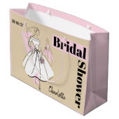 ファッション花嫁ニュートラルブライダルシャワー日付名ピンク ラージペーパーバッグ (裏面アングル)
