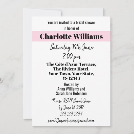 ファッション花嫁ピンクグループブライダルシャワー招待 招待状 (裏面)