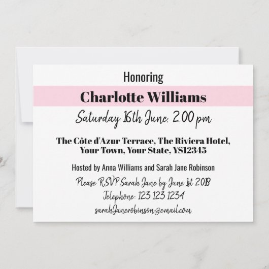 ファッション花嫁ピンクグループブライダルシャワー水平 招待状 (裏面)