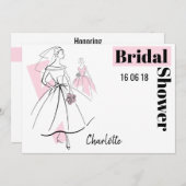 ファッション花嫁ピンクグループブライダルシャワー水平 招待状 (正面/裏面)