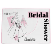 ファッション花嫁ピンクブライダルシャワー日付名Lピンク ラージペーパーバッグ (正面)