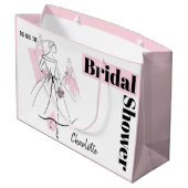 ファッション花嫁ピンクブライダルシャワー日付名Lピンク ラージペーパーバッグ (裏面アングル)