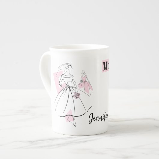 ファッション花嫁ピンクマザー花嫁ネームボーン中国 ボーンチャイナマグカップ (正面左)