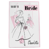 ファッション花嫁ピンク名日付抱き枕中ピンク ミディアムペーパーバッグ (正面)