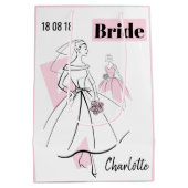 ファッション花嫁ピンク名日付抱き枕中ピンク ミディアムペーパーバッグ (裏面)