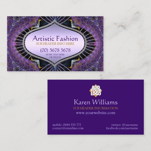 ファッション芸術的フラクタルアートパープル名刺 名刺 (正面/裏面)