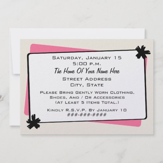 ファッション衣類の交換のパーティーのシマウマのプリントの服の型枠 招待状 (裏面)