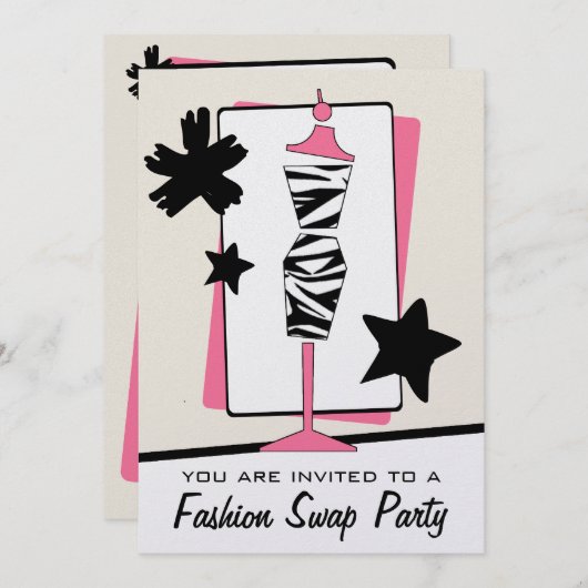 ファッション衣類の交換のパーティーのシマウマのプリントの服の型枠 招待状 (正面/裏面)