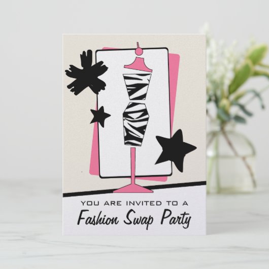 ファッション衣類の交換のパーティーのシマウマのプリントの服の型枠 招待状 (スタンド正面)