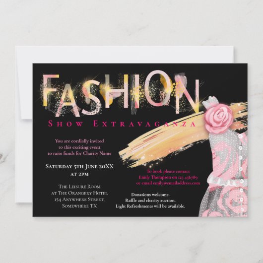 ファッション表示イベント芸術品を気取ったタイポグラフィピンクブラック 招待状 (正面)