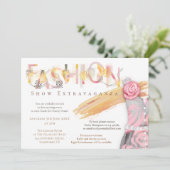 ファッション表示イベント芸術品を気取ったタイポグラフィピンク金ゴールド 招待状 (スタンド正面)