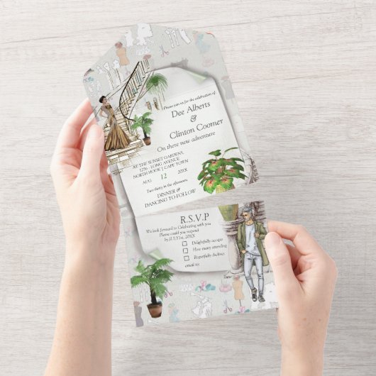 ファッション設計者 オールインワン招待状 (貼ってはがせる)