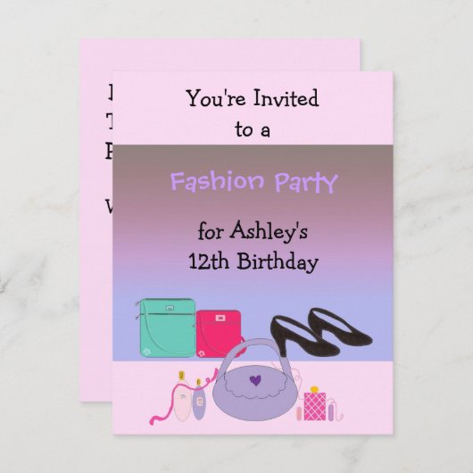 ファッション誕生日パーティーへの招待 招待状 (正面/裏面)