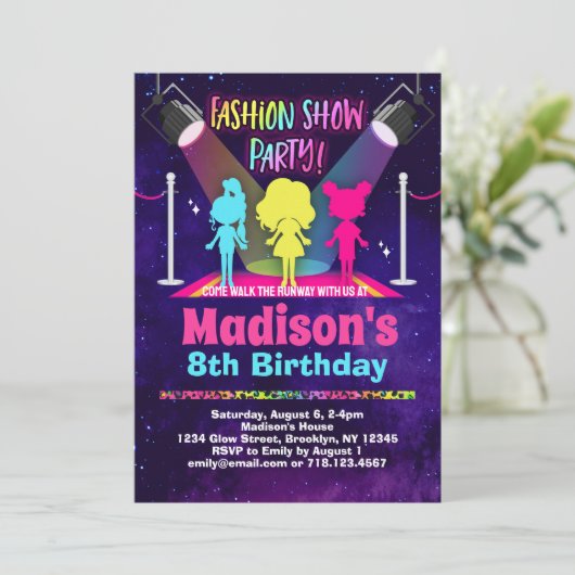ファッション誕生日パーティーを表示 招待状 (スタンド正面)