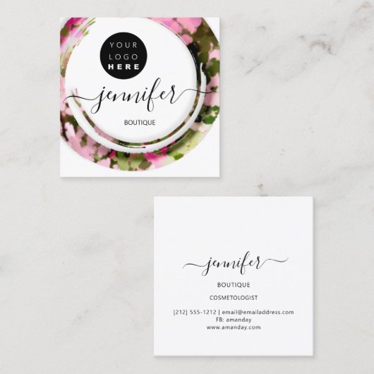 ファッション軍隊ピンクブティックロゴ スクエア名刺 (正面/裏面)