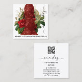 ファッション金ゴールドフローラドレスロゴQRCodeレースレッド スクエア名刺 (正面/裏面)