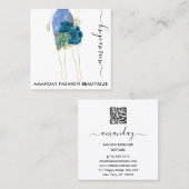 ファッション金ゴールドフローラブルーネイビードレスショップQRロゴ スクエア名刺 (正面/裏面)