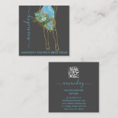 ファッション金ゴールドブルードレスロゴQRCodeフローラリース スクエア名刺 (正面/裏面)