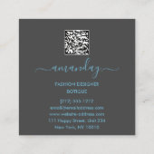 ファッション金ゴールドブルードレスロゴQRCodeフローラリース スクエア名刺 (裏面)