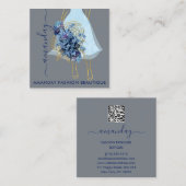 ファッション金ゴールドブルードレスロゴQRCodeフローラ スクエア名刺 (正面/裏面)