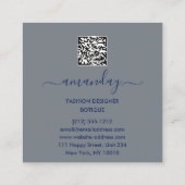 ファッション金ゴールドブルードレスロゴQRCodeフローラ スクエア名刺 (裏面)