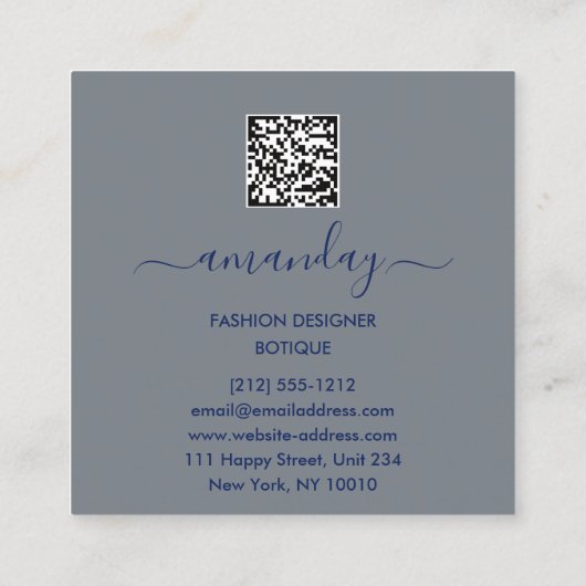 ファッション金ゴールドブルードレスロゴQRCodeフローラ スクエア名刺 (裏面)