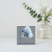 ファッション金ゴールドブルードレスロゴQRCodeフローラ スクエア名刺 (スタンド正面)