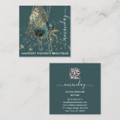 ファッション金ゴールドレッドドレスロゴQRCodeカスタム緑 スクエア名刺 (正面/裏面)