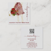 ファッション金ゴールドレッドドレスロゴQRCodeフローラ スクエア名刺 (正面/裏面)