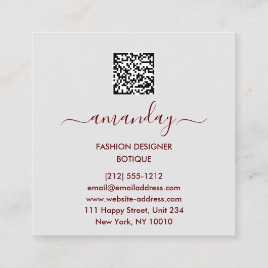 ファッション金ゴールドレッドドレスロゴQRCodeフローラ スクエア名刺 (裏面)
