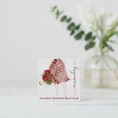 ファッション金ゴールドレッドドレスロゴQRCodeフローラ スクエア名刺 (スタンド正面)