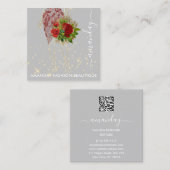 ファッション金ゴールドレッドドレスロゴQRCodeフローラ スクエア名刺 (正面/裏面)