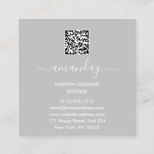 ファッション金ゴールドレッドドレスロゴQRCodeフローラ スクエア名刺 (裏面)