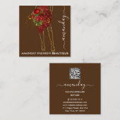 ファッション金ゴールドレッドドレスロゴQRCodeリースブラウン スクエア名刺 (正面/裏面)