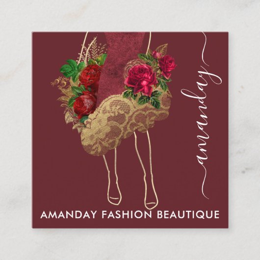 ファッション金ゴールドレッドドレスロゴQRCodeリースマルサラ スクエア名刺 (正面)