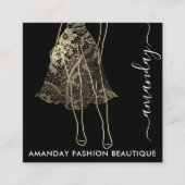 ファッション金ゴールドレースドレスロゴQRCodeショップボーティーク スクエア名刺 (正面)