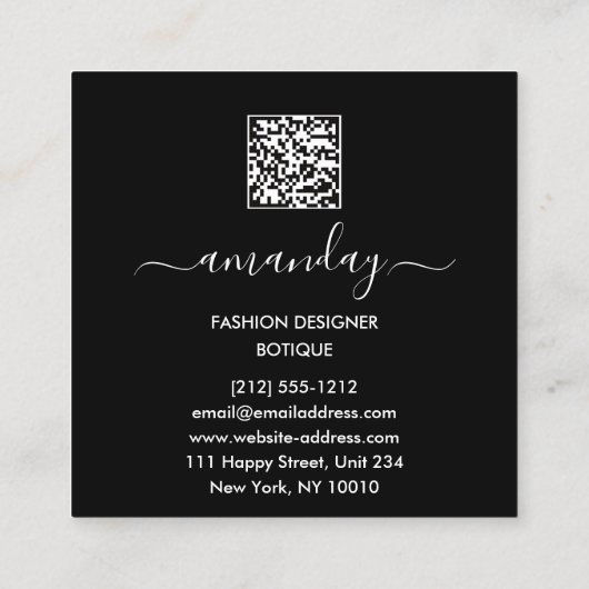 ファッション金ゴールドレースドレスロゴQRCodeショップボーティーク スクエア名刺 (裏面)