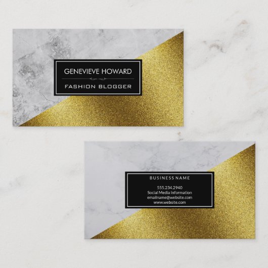 ファッション金ゴールド大理石ジオメトリカラーブロック 名刺 (正面/裏面)