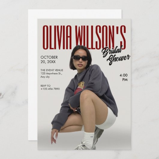 ファッション雑誌写真ブライダルシャワーバチェロレッテ 招待状 (正面/裏面)