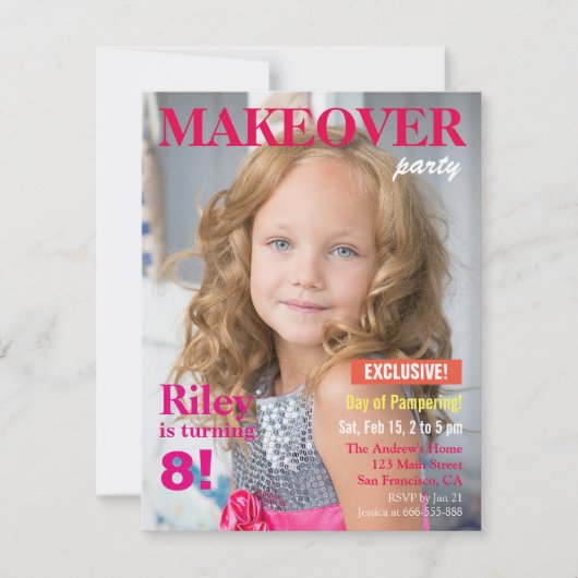 ファッション雑誌風メイクアップ女子の誕生日パーティー 招待状 (正面)