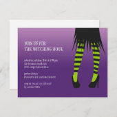 ファッション魔女のストライプ衣装の脚ハローウィンパーティ 招待状 (正面/裏面)