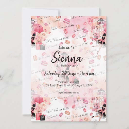 ファッション ガーリー 招待状 (正面)