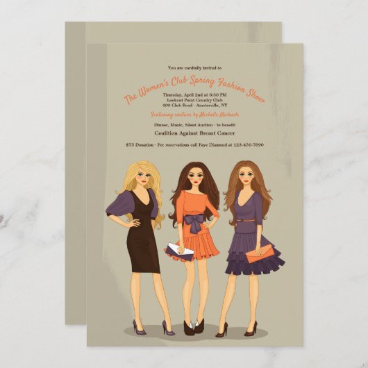 ファッション・ショーは招待状を模倣します 招待状 (正面/裏面)