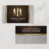 ファッション/ホワイトレザー&ウッド/金ゴールドトリム 名刺 (正面/裏面)